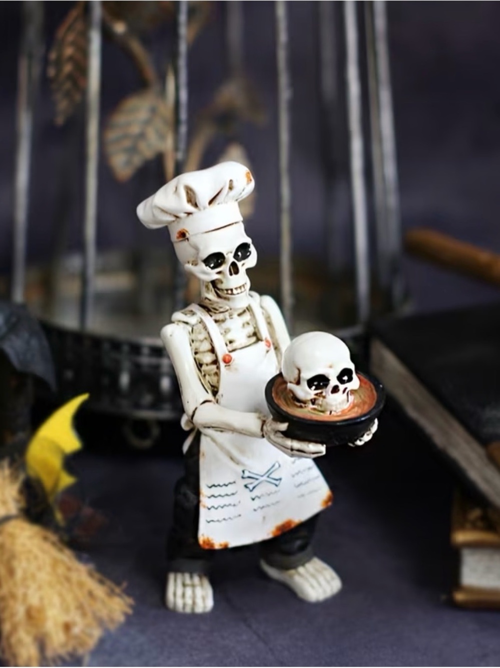 Skeleton Chef Halloween Figurine - White